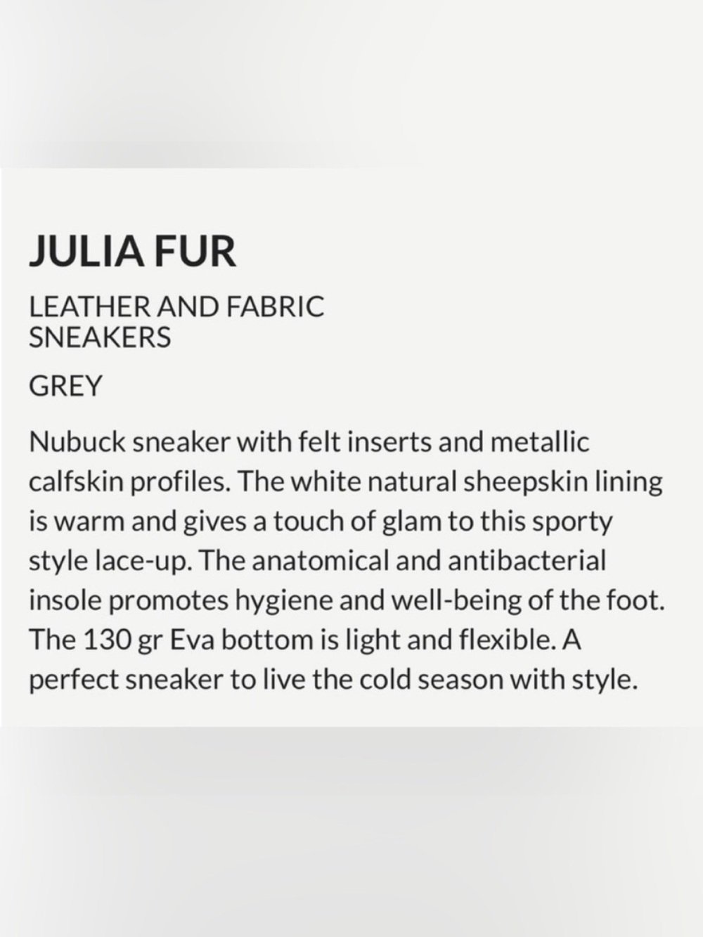 NWT VOILE BLANCHE JULIA Fur Leather and Fabric Sneakers in Grey -Anthracite - Picture 6 of 15